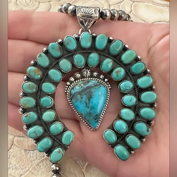 Sold ❤️ Turquoise mega naja southwestern sterling silver naja - Picture 3 of 10